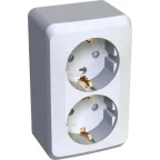 ЭТЮД Розетка двойная наружная с заземлением со шторками белая