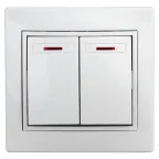 Выключатель двойной с подсветкой, 10А-250В, СУ, б.л., Plano, белый,1Э-105-01