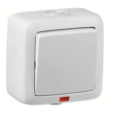 Выключатель одноклавишный наружный с индикацией белый IP44 16А