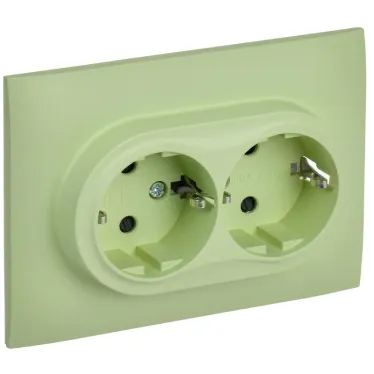 SKANDY Розетка 2-местная с заземлением с защитными шторками 16А в сборе SK-R07G мятный IEK