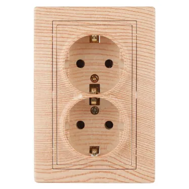 Розетка Intro Plano 1-205-11 с заземлением двойная 2X2P+E Schuko, 16А-250В, IP20, СУ, сосна