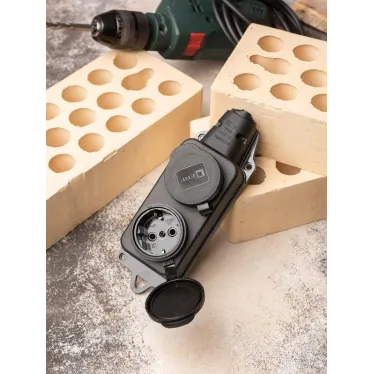 Розетка двухместная с защитными крышками каучуковая 230В 2P+PE 16A IP44 PROxima