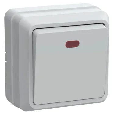 ОКТАВА Выключатель одноклавишный наружный белый с индикацией