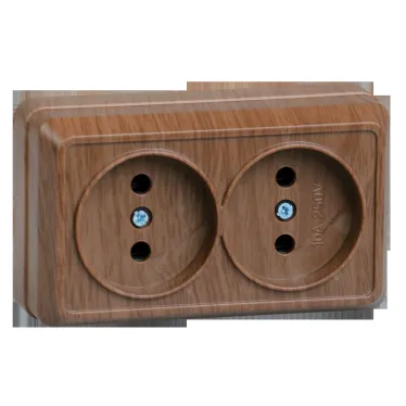 ОКТАВА Розетка двойная наружная без заземления дуб