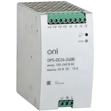 Блок питания импульсный промышленный . Диапазон входных напряжений 90-264В AC или 127-370В DC. Номинальное выходное напряжение 24В DC. Номинальный выходной ток 10 А. Номинальная мощность 240Вт. Защиты от перенапряжения, перегрузки и перегрева