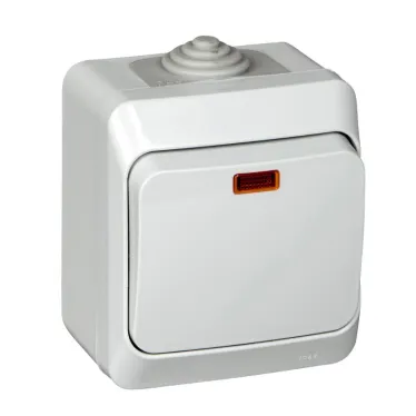 ЭТЮД Выключатель одноклавишный наружный с подсветкой IP44 серый