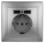 Розетка 2P+E Schuko со шторками с заземлением , 16А-250В + 2хUSB 5В-2,1А, IP20, СУ, алюминий, Intro Plano 1-410-03