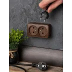 Розетка 2-местная ОП Минск 10А без заземления темное дерево