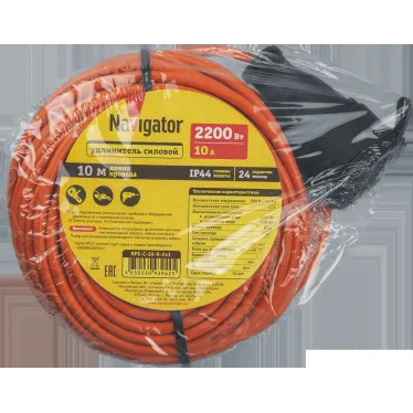 Удлинитель силовой NPE-C-10-X-2x1 шнур б/з 10м ПВС 2х1 2200 Вт IP44