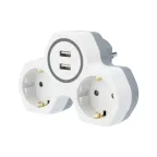                  Двойник электрический 16 А заземл и шторками + 2 USB порта, 2,4 А, белый
               