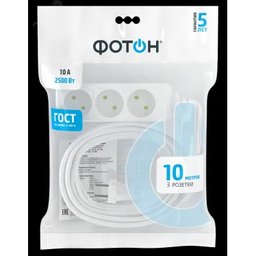 Удлинитель сетевой 10-103 [1х3], 10м, 10А, без заземл, Белый