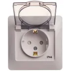 GLOSSA Розетка с заземлением со шторками с крышкой белая в сборе IP44