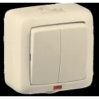 Выключатель двухклавишный наружный с индикацией слоновая кость IP44 10А