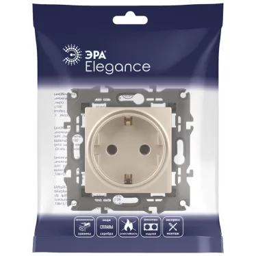 Розетка 2P+E Schuko со шторками, 16А-250В, Эра Elegance, шампань, 14-2102-04