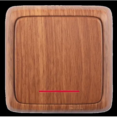 Выключатель одноклавишный наружный с изоляционной пластиной с индикацией дуб 10А