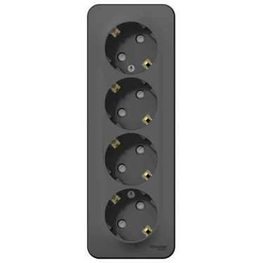 Розетка BLANCA наружная 4-я с заземлением со шторками с изоляционной пластиной 16А 250В антрацит