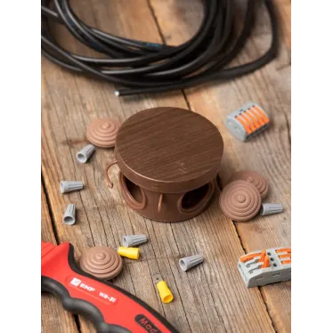 Коробка распаячная КМР-040-038 с крышкой (73х43) 4 мембранных ввода тёмное дерево IP54 PROxima