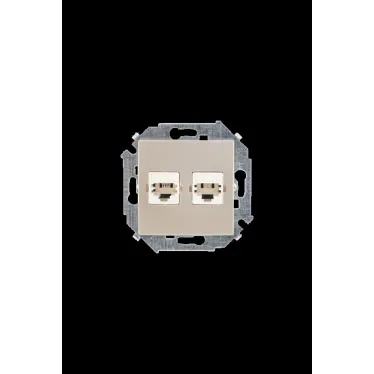 15 Розетка телефонная двойная скрытая 2хRJ11 винтовые зажимы шампань