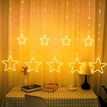 Светодиодная новогодняя гирлянда ЕGNIG - ST занавес Неоновые звезды 8 режимов 2,4*0,8 м теплый свет IP20