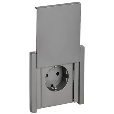 FORTE@PIANO Розетка 1-местная с заземлением с защитными шторками и крышкой безвинтовое крепление 16А IP44 FP519 сталь IEK