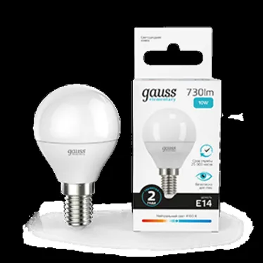 Лампа светодиодная LED 10 Вт 730 лм 4100К шар P45 нейтральный E14 AC 220В Elementary Gauss