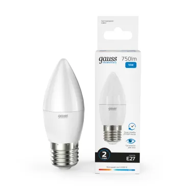 Лампа светодиодная Elementary Свеча 10W 750lm 6500K E27 LED 1/10/100 | 30230 | Gauss