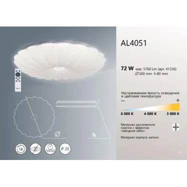 Светильник светодиодный ДБО-72w 3000-6000К max.5760Лм управляемый