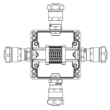 Взрывозащищенная клеммная коробка из полиэстера TBE-P-03 -(6xCBC.2) -1x6018ANP22BKM2SB(A) - 1x6018ANP22BKM2SB(B) - 1x6018ANP22BKM2SB(C) -1x6018ANP22BKM2SB(D)1Ex e IIC Т5 Gb /Ex tb IIIC T95°C Db