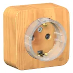 BLANCA Розетка наружная с заземлением со шторками, (тонкая), 16А, 250В, ясень