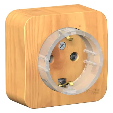 BLANCA Розетка наружная с заземлением со шторками, (тонкая), 16А, 250В, ясень