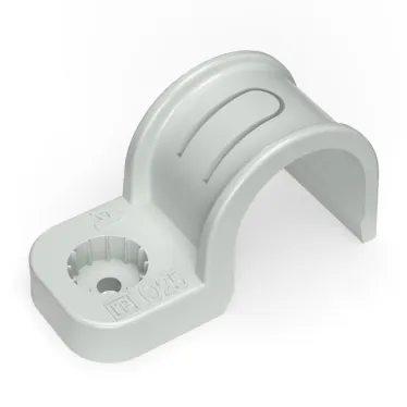 Крепеж-скоба пластиковая односторонняя для прямого монтажа серая в п/э д25 (50шт/450шт уп/кор)