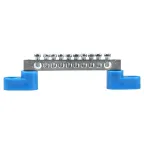 Шина 0 N (6x9мм) 10 отв. цинк 2 синих угловых изолятора