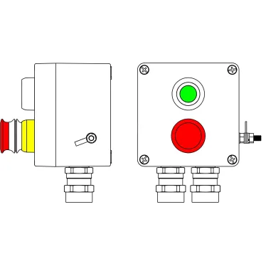 Взрывозащищенный пост управления из полиэстера CPE-Р-03 -(1xP1G(11) -1xP3E(11)) - 2x6018AASBKGM2SB(C)1Ex d e IIC T6 Gb / Ex tb IIIC T80°C Db IP66