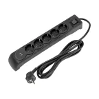 Фильтр сетевой 5 гнезд, 3 м, 3х1,5 мм2, с автовыкл, 2 USB, черный