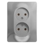 GLOSSA Розетка двойная без заземления в сборе алюминий