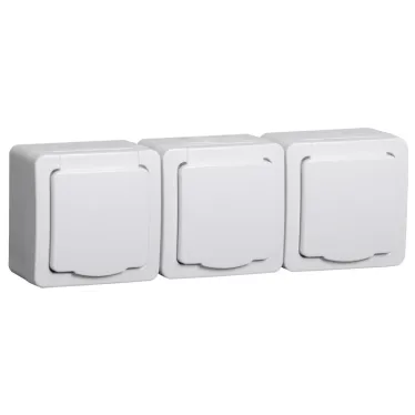 Гермес PLUS Розетка тройная с заземлением наружная белая IP54