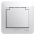 GLOSSA Розетка с заземлением со шторками с крышкой белая в сборе IP20