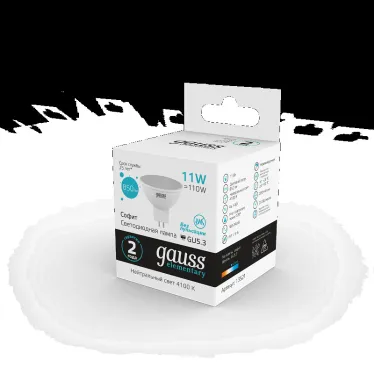 Лампа светодиодная LED 11 Вт 850 лм 4100К софит MR16 нейтральный GU5.3 AC 220В Elementary Gauss