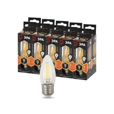Лампа светодиодная F-LED B35-9w-827-E27 (филамент, свеча, 9Вт, тепл, E27) (10/100/5000)