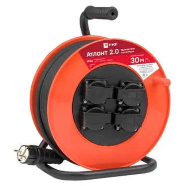 Удлинитель на катушке 'Атлант 2.0' 4 гнезда 30м с заземлением ПВС 3x1.5 16А/3.5кВт IP44 PROxima