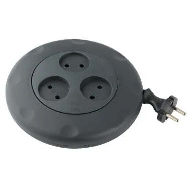 Удлинитель (черный) рулетка, без заземл, 2x0.75мм2, 3гн, 3м (10/600) UR-3-3 м-B