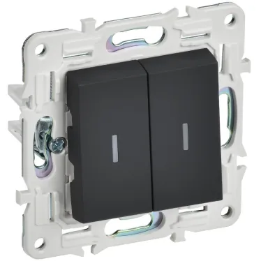 SKANDY Выключатель 2-клавишный проходной с индикацией 10А SK-V10G графит IEK