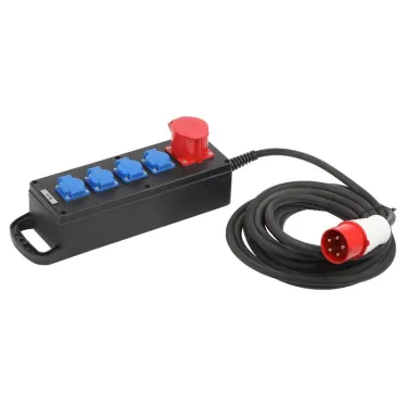 Удлинитель силовой IND380-U-5e-5x2,5-20m-IP44 380В на каучуковой колодке 5 розеток 1xCEE 5P/4xSCHUKO 20м КГ 5x2,5