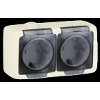 Alfa Розетка двухместная, с пылевлагозащитой, со шторками, с заземляющими контактами, открытой установки, белый