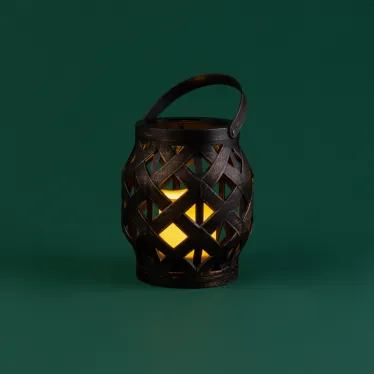 Декоративный фонарь со свечкой, плетеный корпус, бронза, размер 14х14х16,5 см, цвет теплый белый | 513-055 | NEON-NIGHT