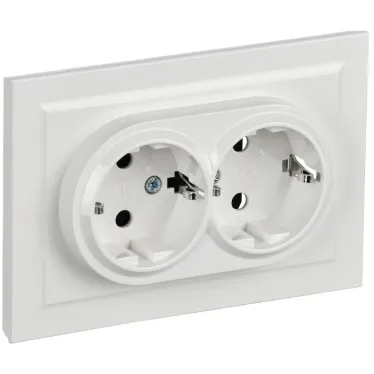 BRITE Розетка двойная с заземлением с защитными шторками 16А в сборе РСш12-3-БрБ белый