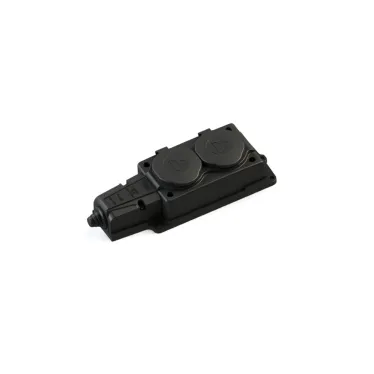 Колодка 2х розетка двойная 2К+З каучуковая 16А/250В IP44 Чёрная MultiSet
