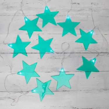 Гирлянда светодиодная Звездопад бирюзовая 10 LED, 2,25 м, прозрачныйПВХ, белый цвет свечения, 2 х АА (батарейки не в комплекте) | 304-004 | NEON-NIGHT