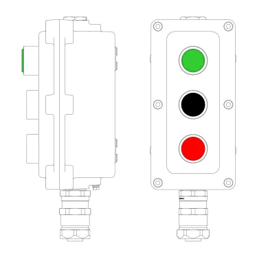 Пост управления взрывонепроницаемый из алюминия LCSD-03-B-MC-L1G(220)x1-P1B(11)x1-P1R(11)x1-PCMB-KAEPM3MHK-20
