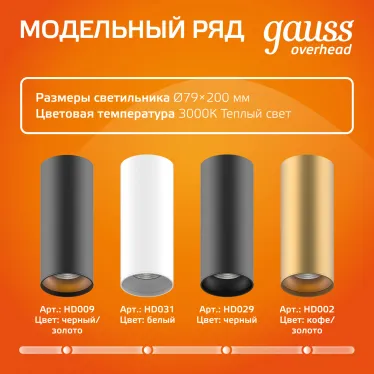 Светильник светодиодный декоративный бытовой HD012 12W (белый золото) 3000K 79x200мм | HD012 | Gauss